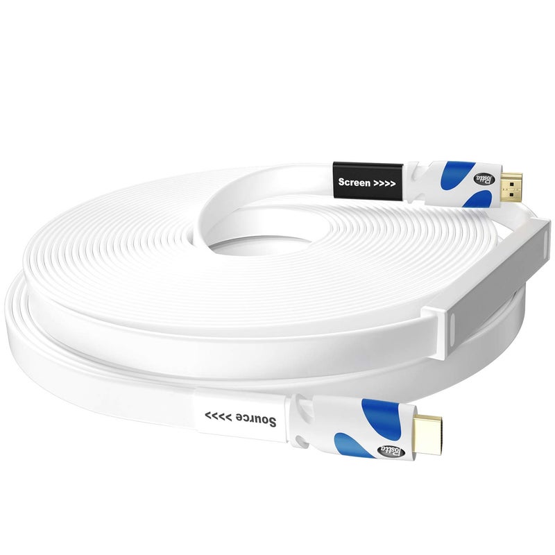 Postta Flat HDMI Cable 75 Feet Flat HDMI 2.0 Cord with Built-in Signal Booster Support 4K,3D,1080p,Ethernet and Audio Return-White-Blue - Image 2